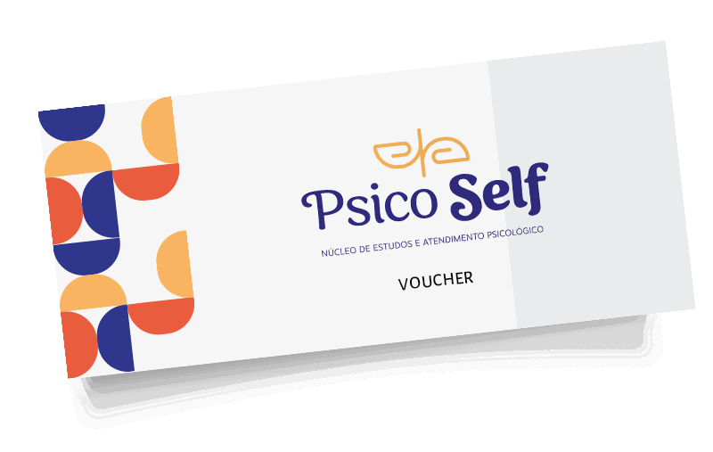 Voucher impresso da Clínica Psico Self, com o padrão geométrico da marca